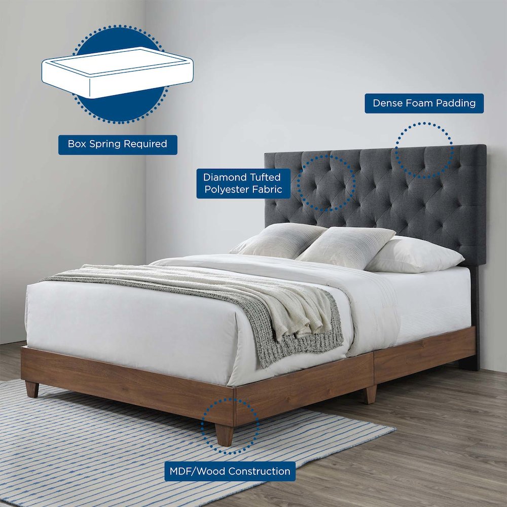 Rhiannon Diamond Tufted Upholstered Fabric Queen Bed. Picture 4