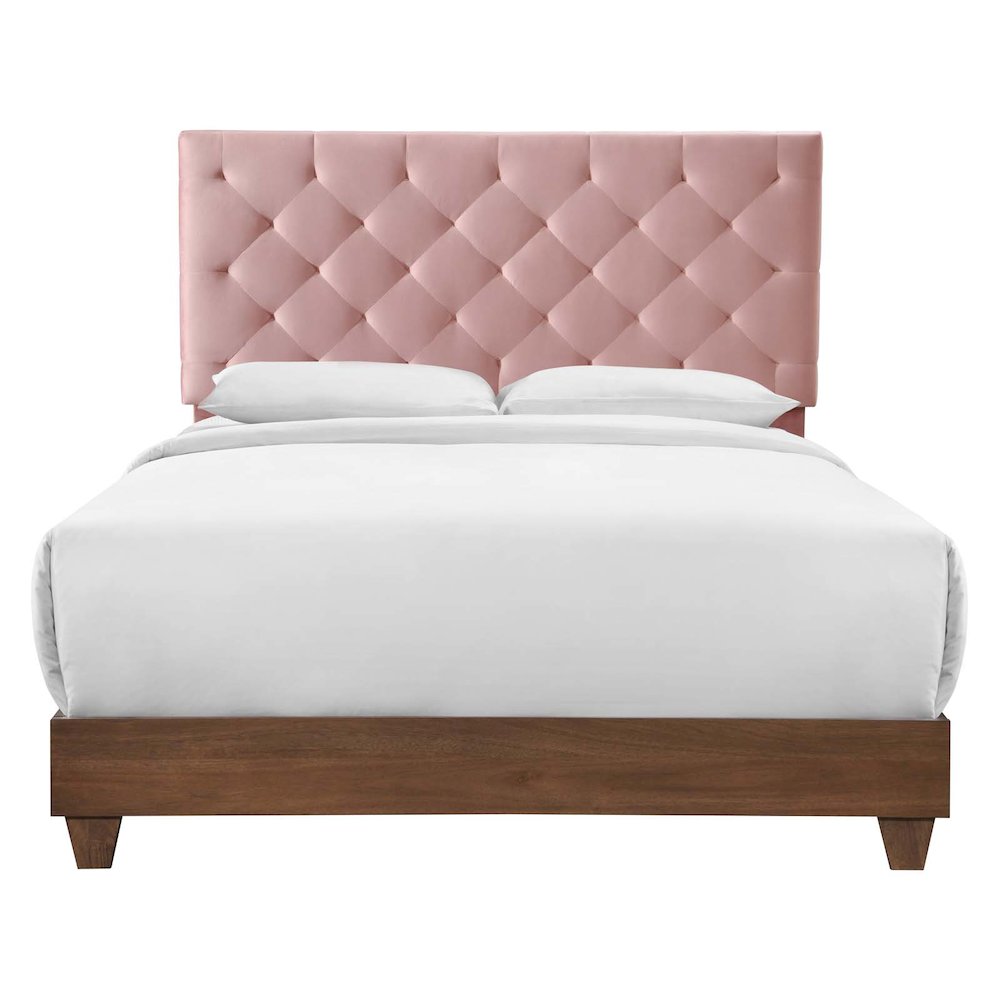Rhiannon Diamond Tufted Upholstered Performance Velvet Queen Bed. Picture 1