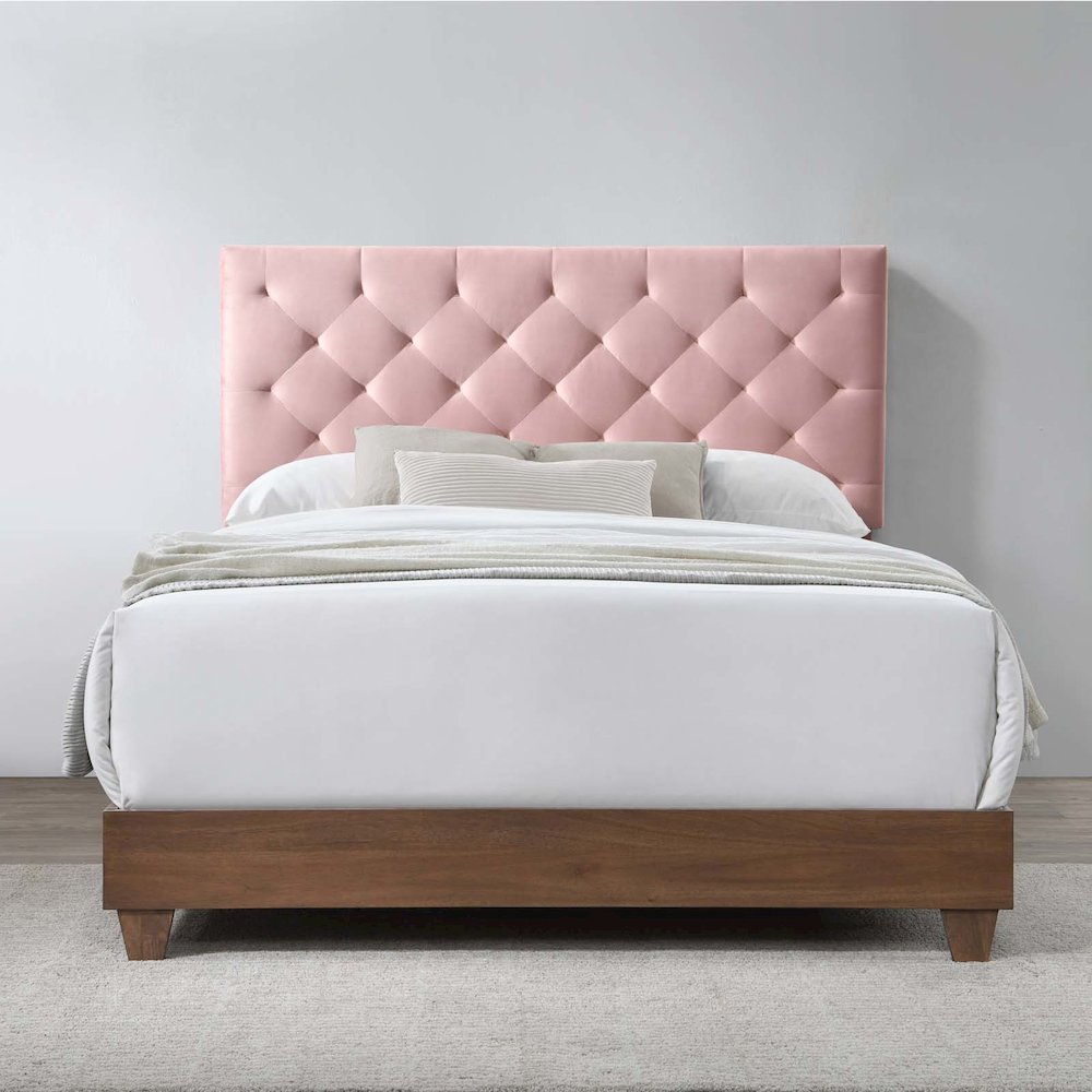 Rhiannon Diamond Tufted Upholstered Performance Velvet Queen Bed. Picture 5