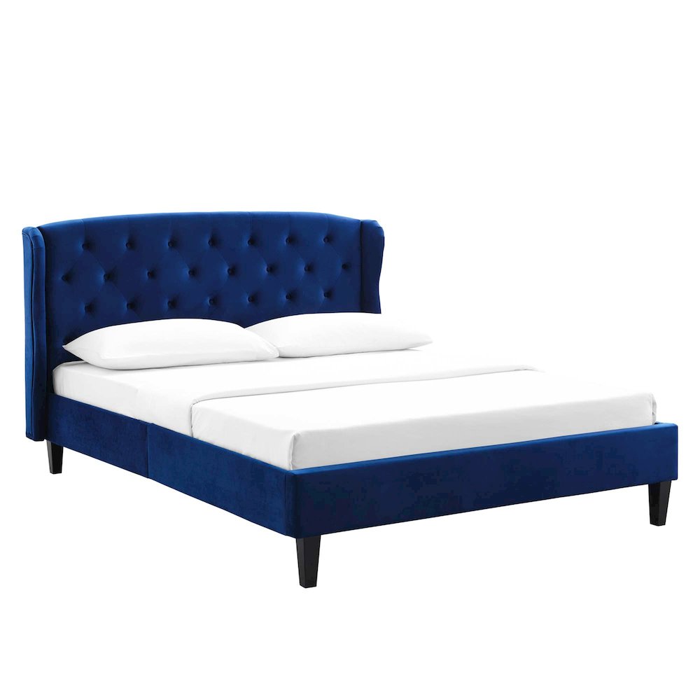 Penelope Tufted Wingback Performance Velvet Queen Platform Bed. Picture 1