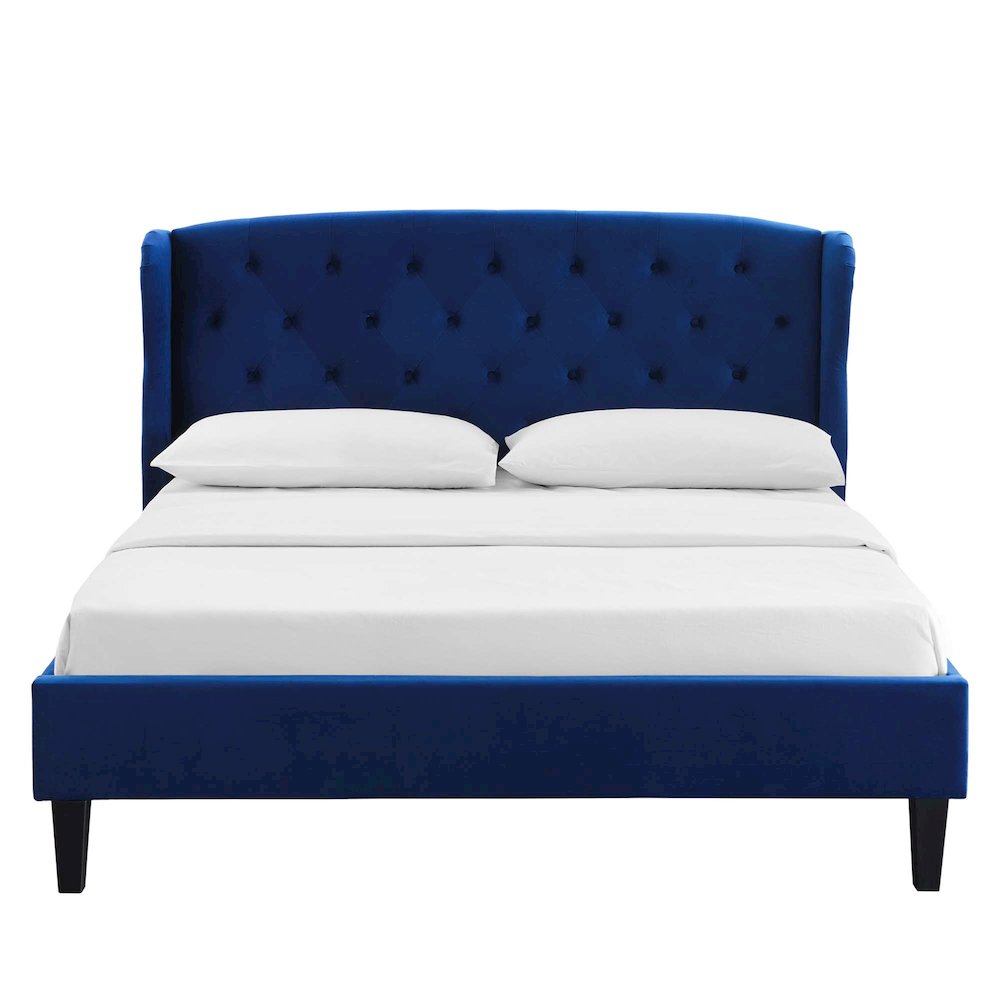 Penelope Tufted Wingback Performance Velvet Queen Platform Bed. Picture 4