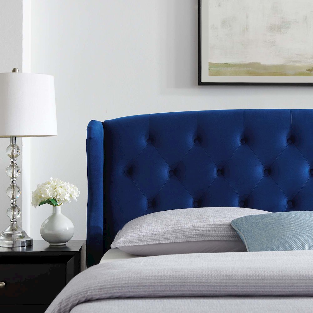 Penelope Tufted Wingback Performance Velvet Queen Platform Bed. Picture 9