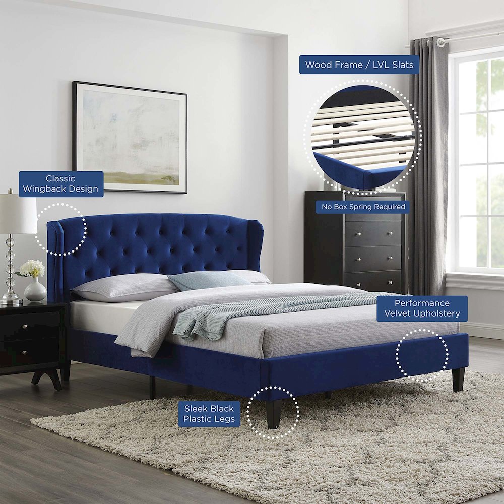 Penelope Tufted Wingback Performance Velvet Queen Platform Bed. Picture 8