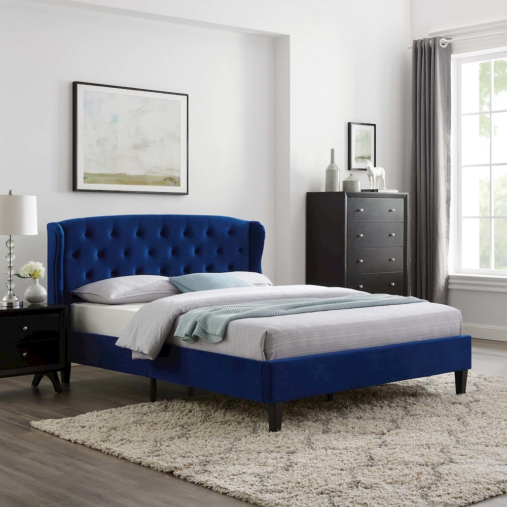 Penelope Tufted Wingback Performance Velvet Queen Platform Bed. Picture 7