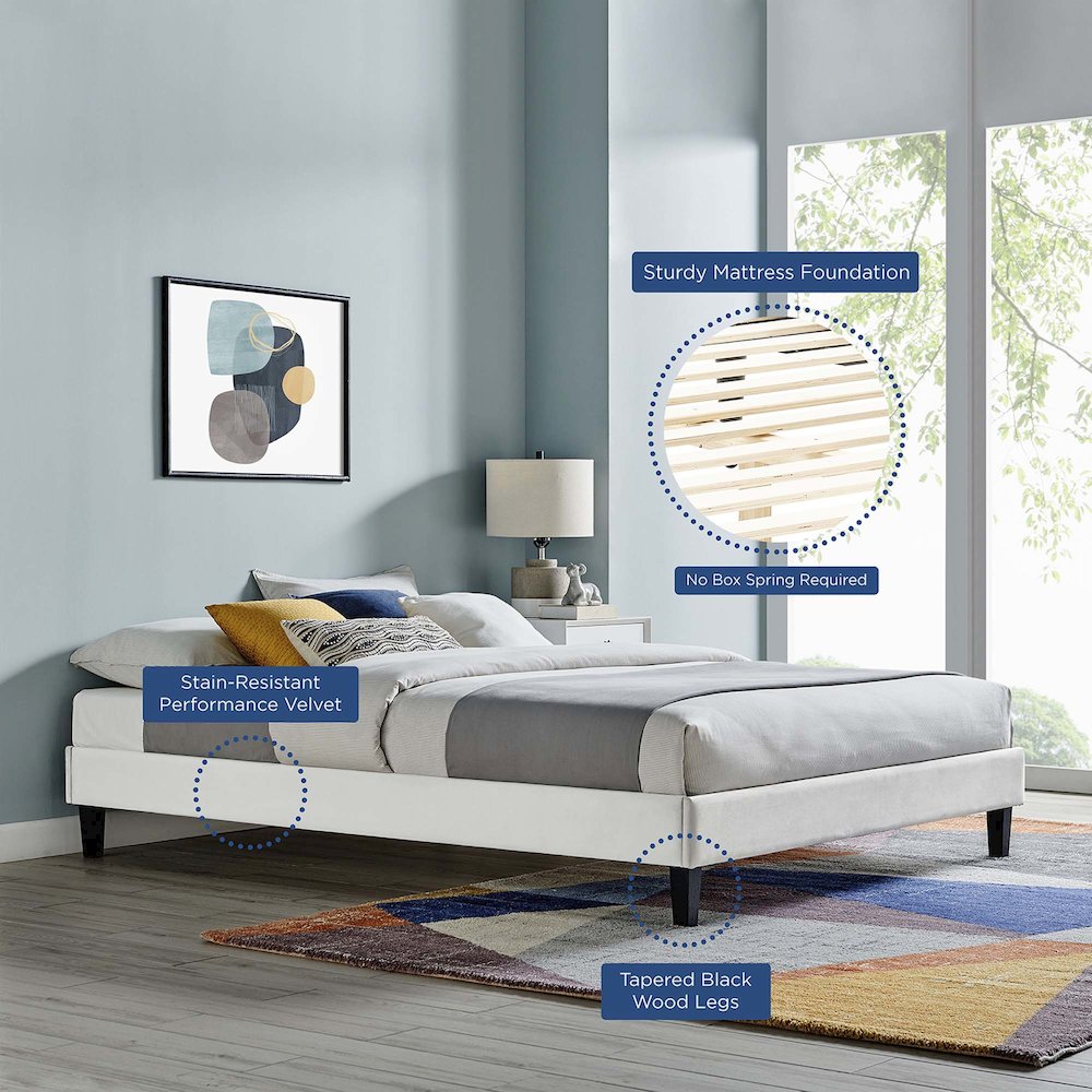 Reign Performance Velvet Queen Platform Bed Frame. Picture 5