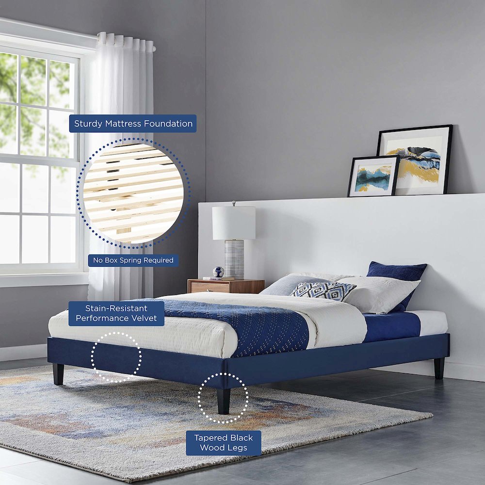 Reign Performance Velvet Queen Platform Bed Frame. Picture 5