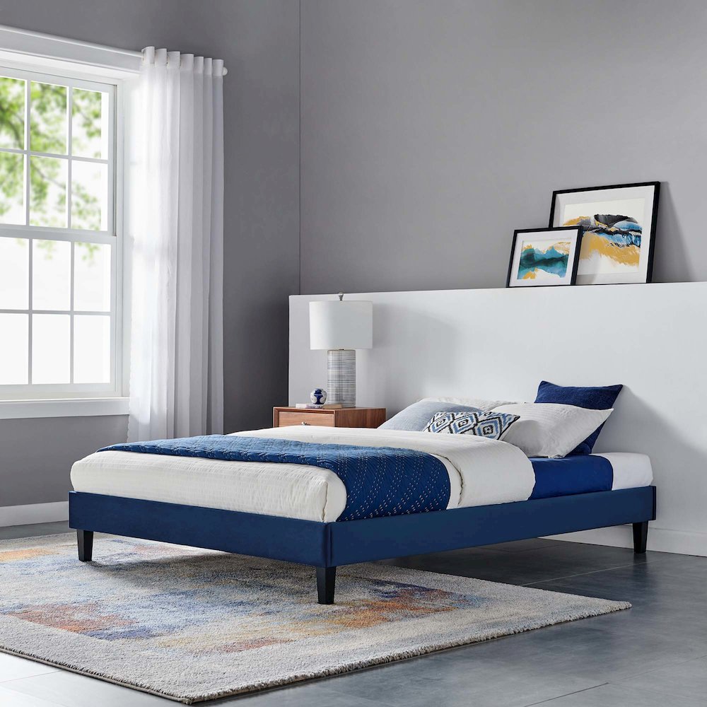 Reign Performance Velvet Queen Platform Bed Frame. Picture 4