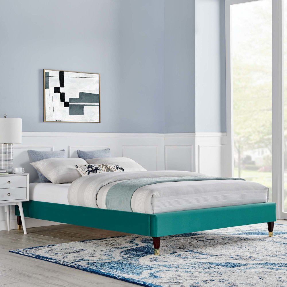 Harlow Performance Velvet Full Platform Bed Frame. Picture 5