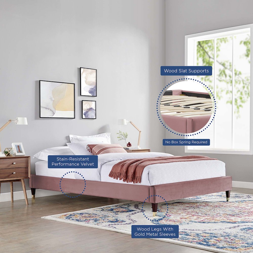 Harlow Performance Velvet Queen Platform Bed Frame. Picture 8