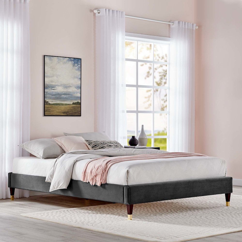 Harlow Performance Velvet King Platform Bed Frame. Picture 5