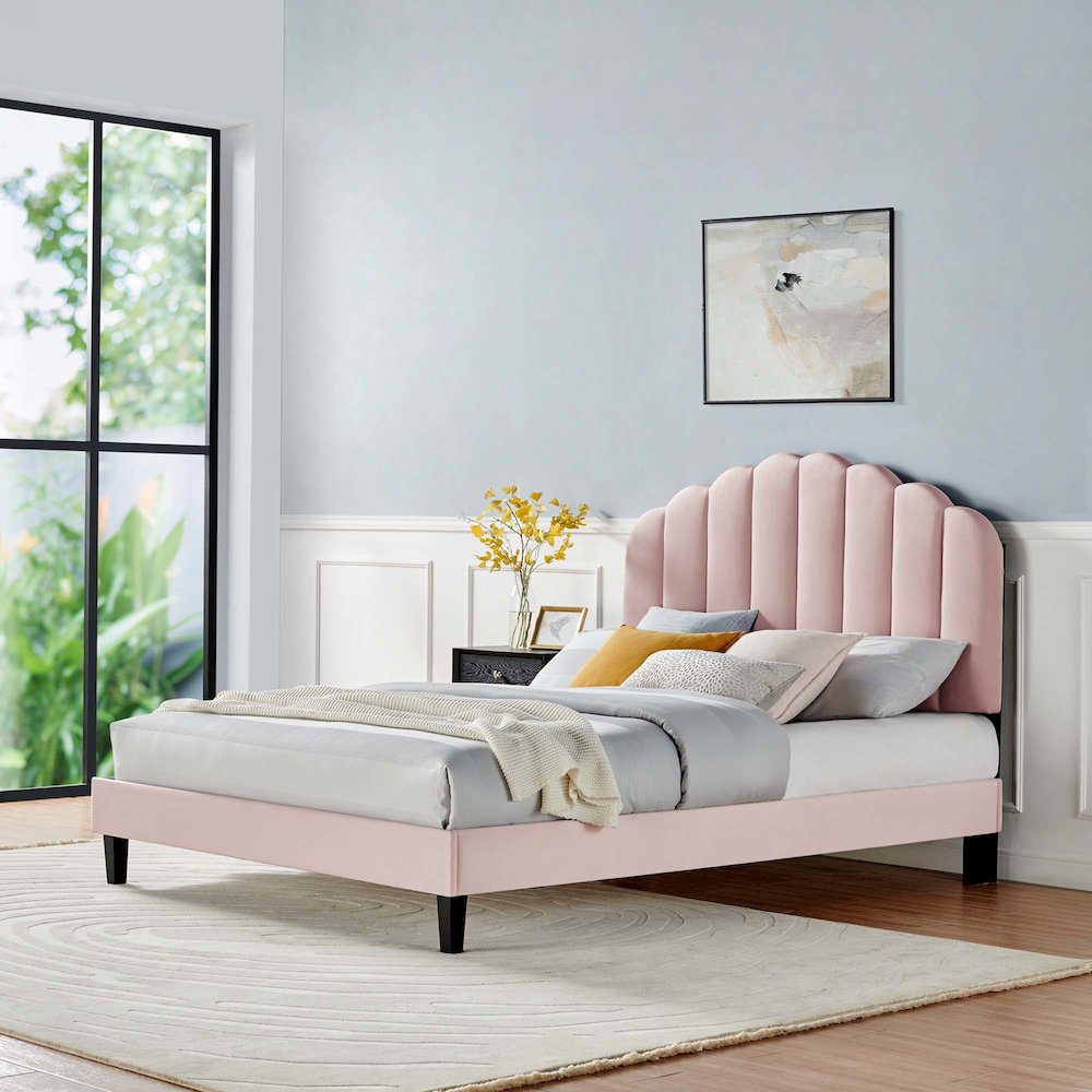 Daisy Performance Velvet Queen Platform Bed. Picture 6