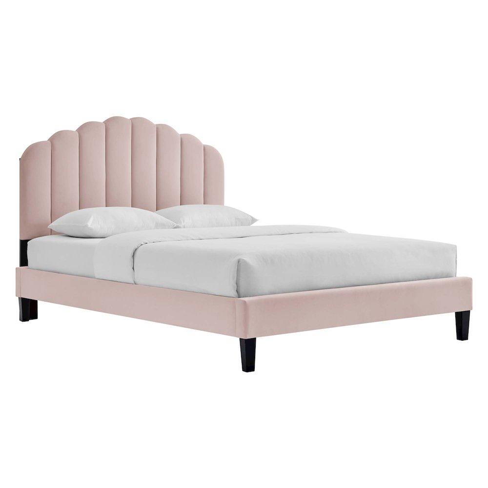 Daisy Performance Velvet Queen Platform Bed. Picture 1