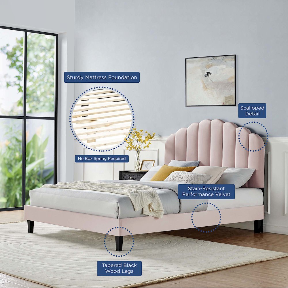 Daisy Performance Velvet Queen Platform Bed. Picture 7