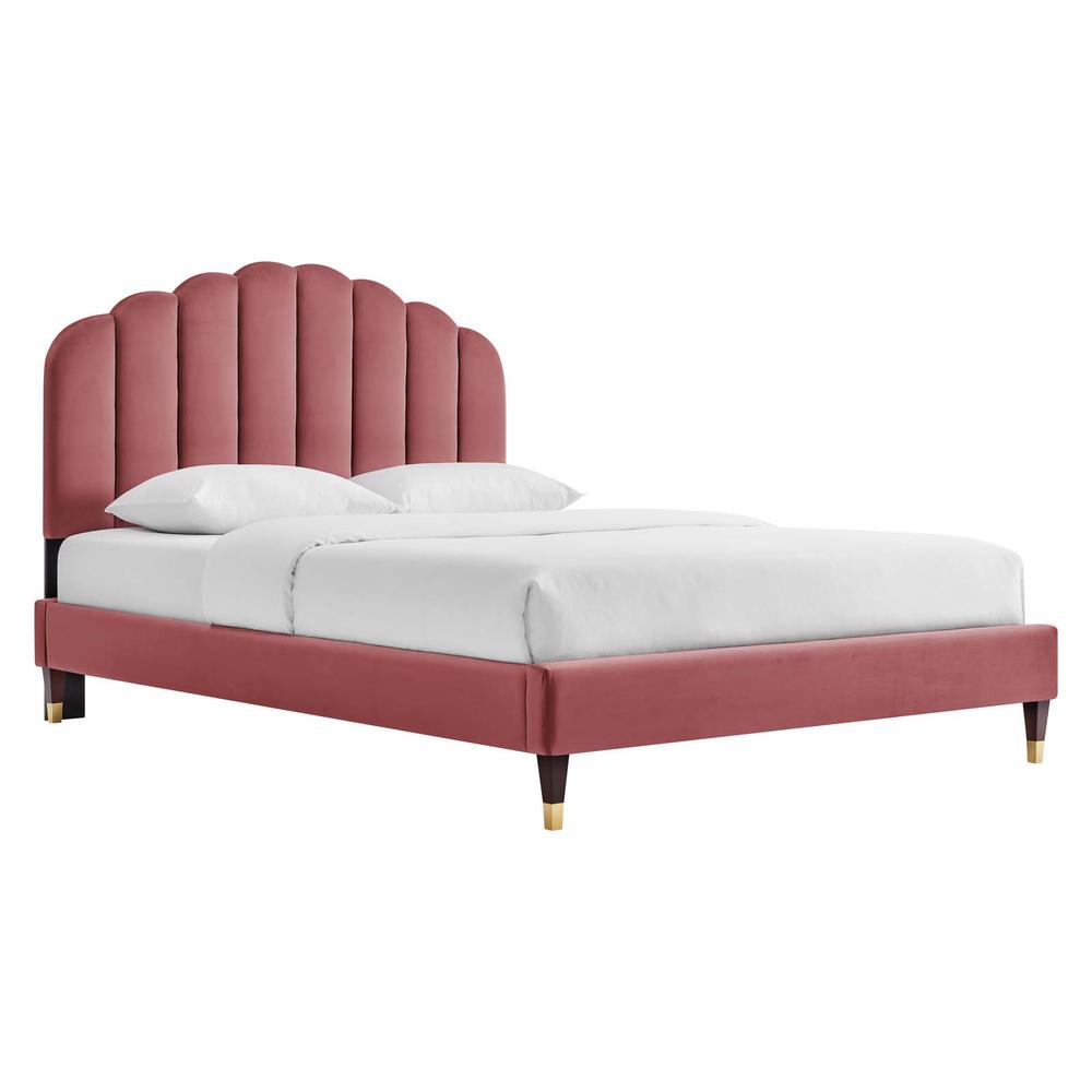 Daisy Performance Velvet Queen Platform Bed. Picture 1
