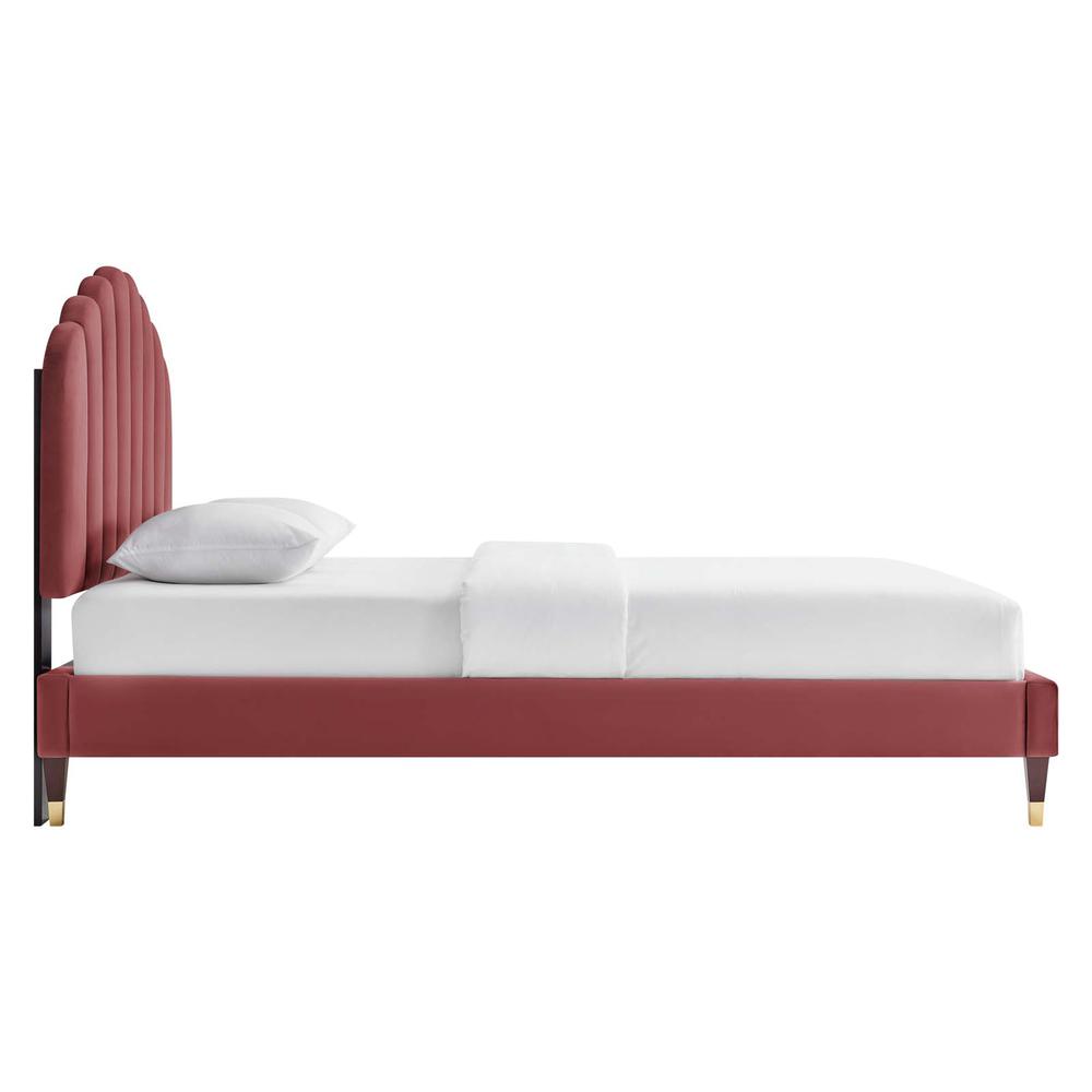 Daisy Performance Velvet Queen Platform Bed. Picture 3