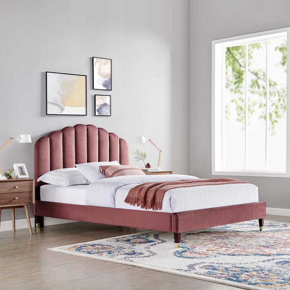 Daisy Performance Velvet Queen Platform Bed. Picture 5