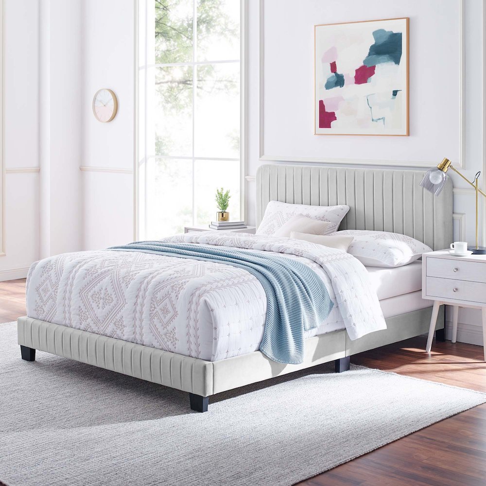 Celine Channel Tufted Performance Velvet Full Bed. Picture 6