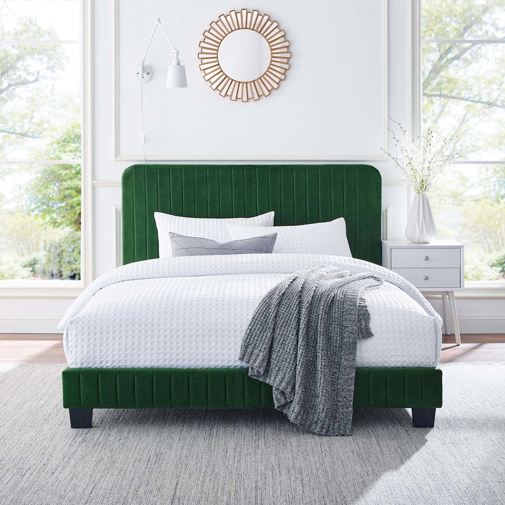 Celine Channel Tufted Performance Velvet King Platform Bed. Picture 6