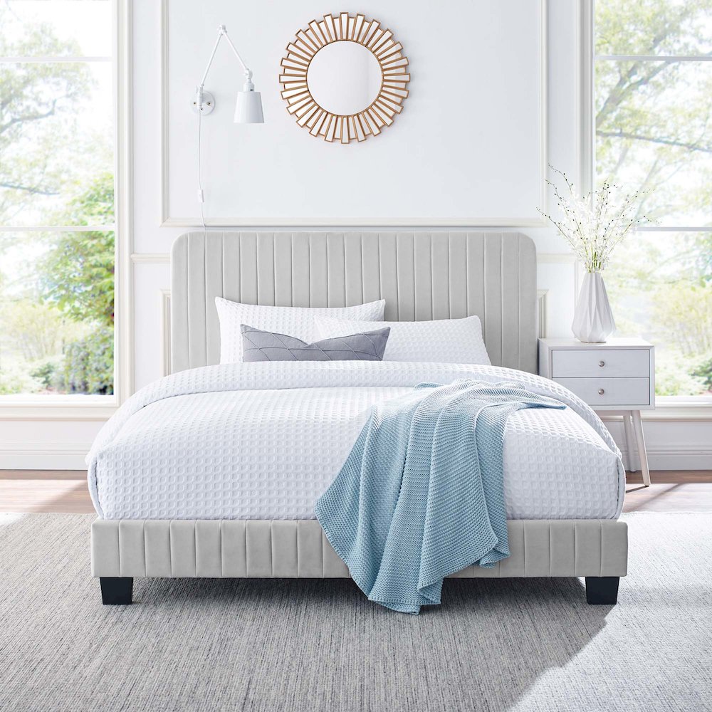 Celine Channel Tufted Performance Velvet Full Platform Bed. Picture 6