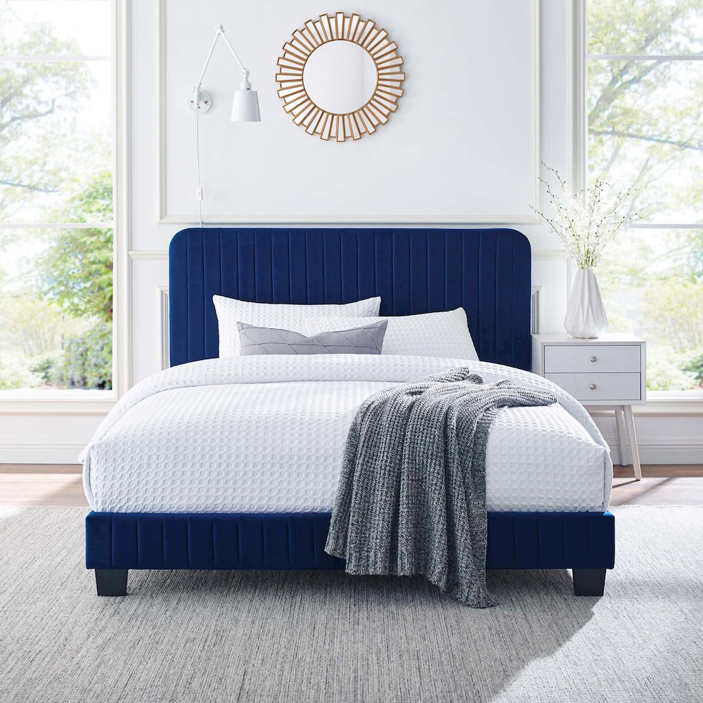 Celine Channel Tufted Performance Velvet Full Platform Bed. Picture 6