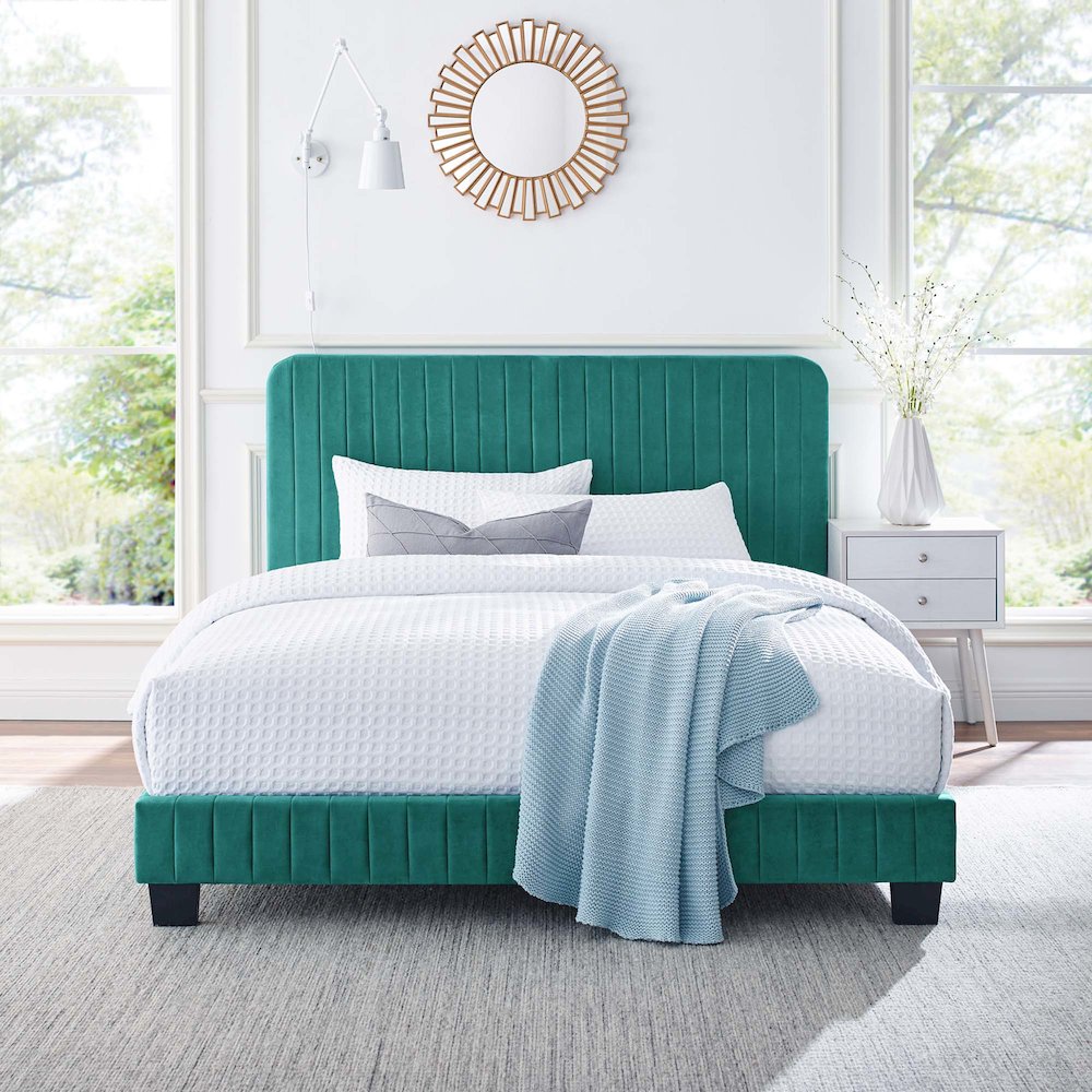 Celine Channel Tufted Performance Velvet Full Platform Bed. Picture 6