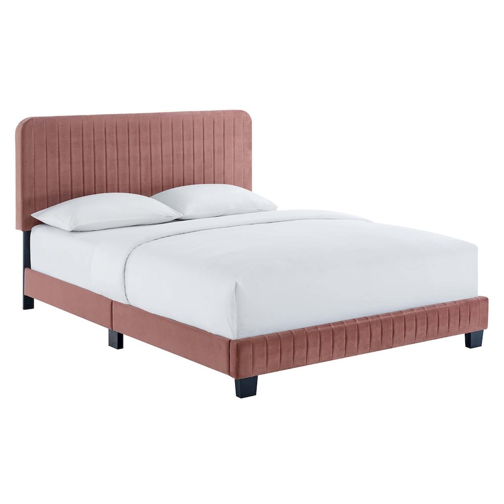 Celine Channel Tufted Performance Velvet Twin Platform Bed. Picture 1