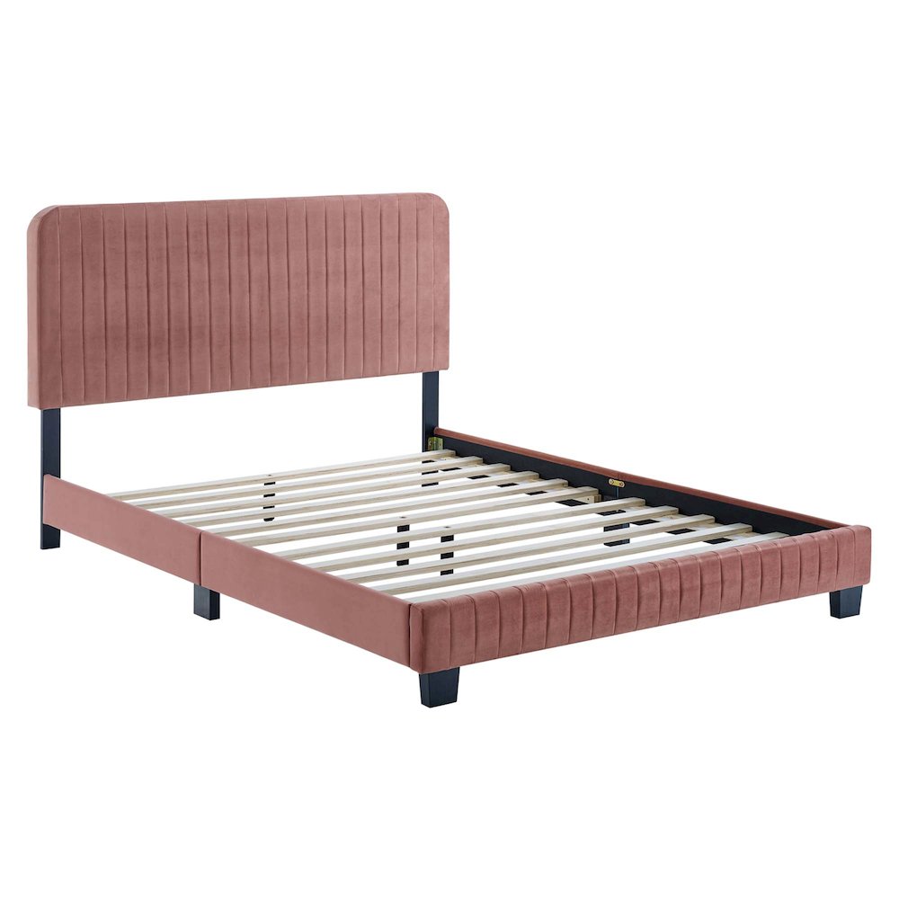 Celine Channel Tufted Performance Velvet Twin Platform Bed. Picture 2