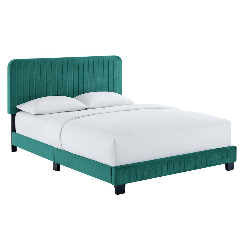 Celine Channel Tufted Performance Velvet Twin Platform Bed. Picture 1