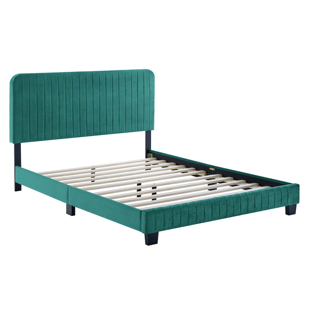 Celine Channel Tufted Performance Velvet Twin Platform Bed. Picture 2