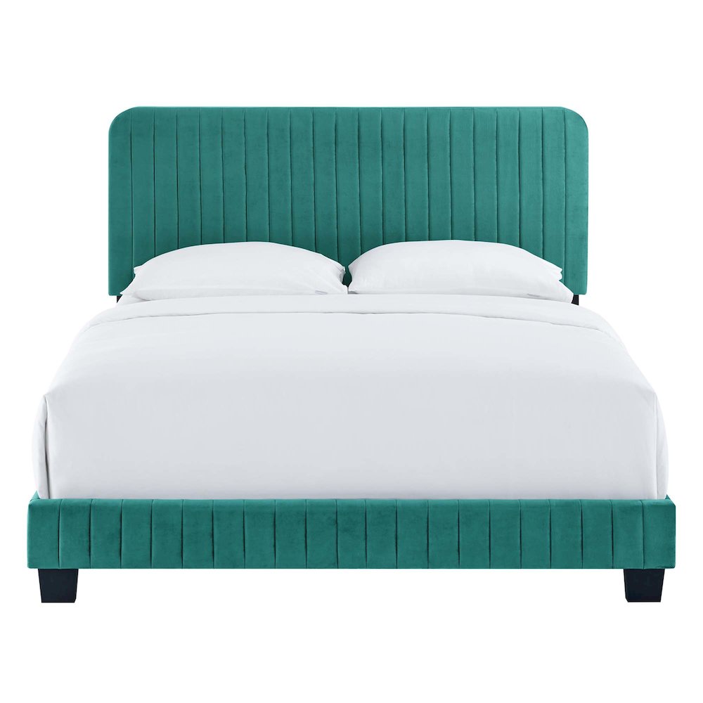 Celine Channel Tufted Performance Velvet Twin Platform Bed. Picture 4