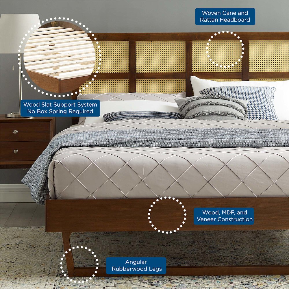 Sidney Cane and Wood Queen Platform Bed With Angular Legs. Picture 9