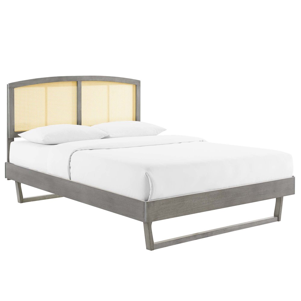 Sierra Cane and Wood Queen Platform Bed With Angular Legs. Picture 1