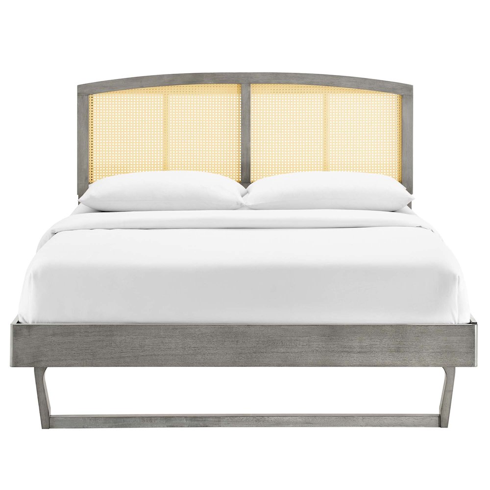 Sierra Cane and Wood Queen Platform Bed With Angular Legs. Picture 5