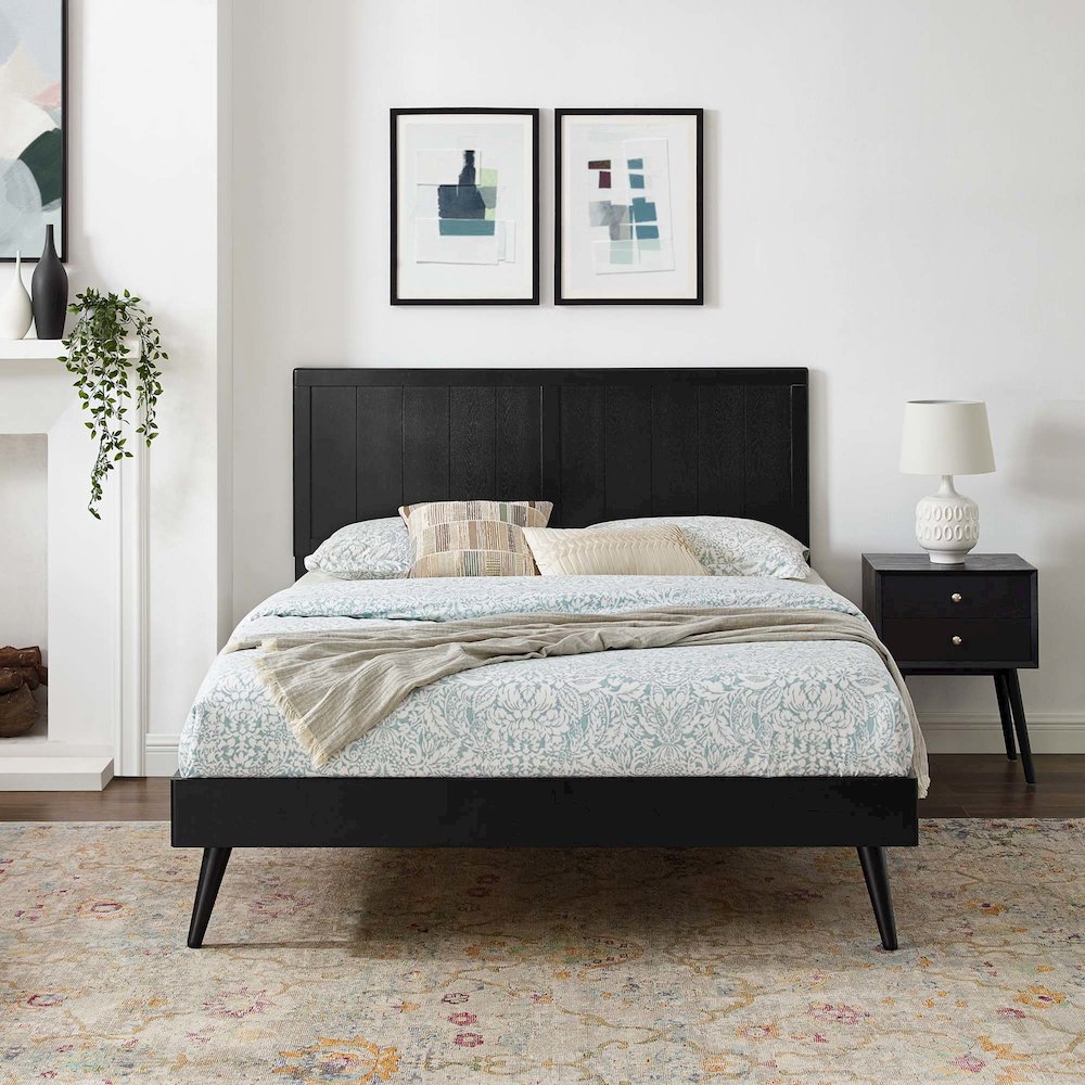 Alana Wood Full Platform Bed With Splayed Legs. Picture 8