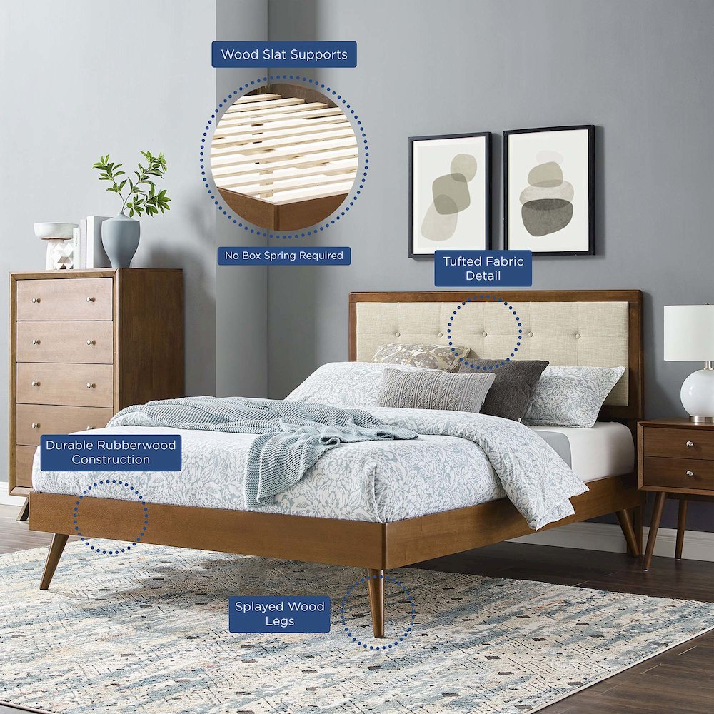 Willow Wood Full Platform Bed With Splayed Legs. Picture 17