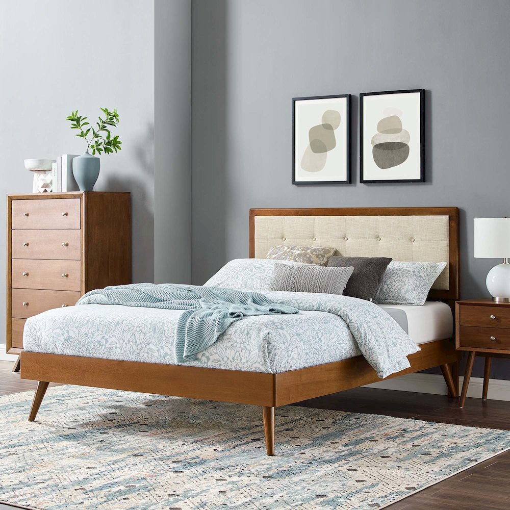 Willow Wood Full Platform Bed With Splayed Legs. Picture 11