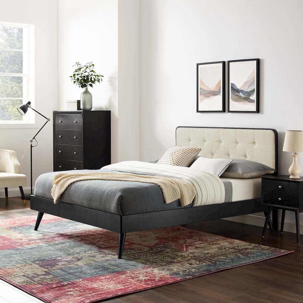 Bridgette Wood Full Platform Bed With Splayed Legs. Picture 8