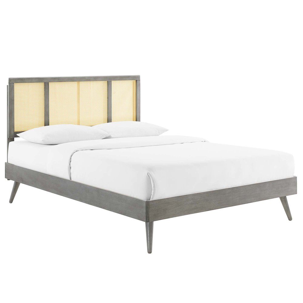 Kelsea Cane and Wood Full Platform Bed With Splayed Legs. Picture 1