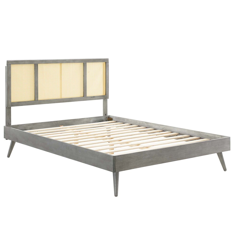Kelsea Cane and Wood Full Platform Bed With Splayed Legs. Picture 5