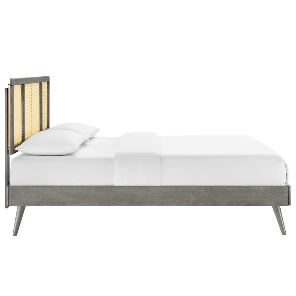 Kelsea Cane and Wood Full Platform Bed With Splayed Legs. Picture 3