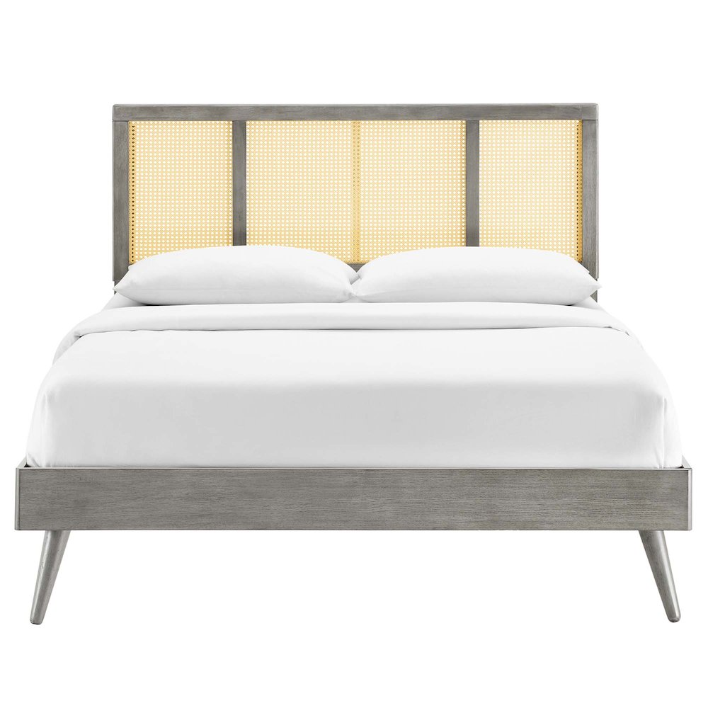 Kelsea Cane and Wood Full Platform Bed With Splayed Legs. Picture 4