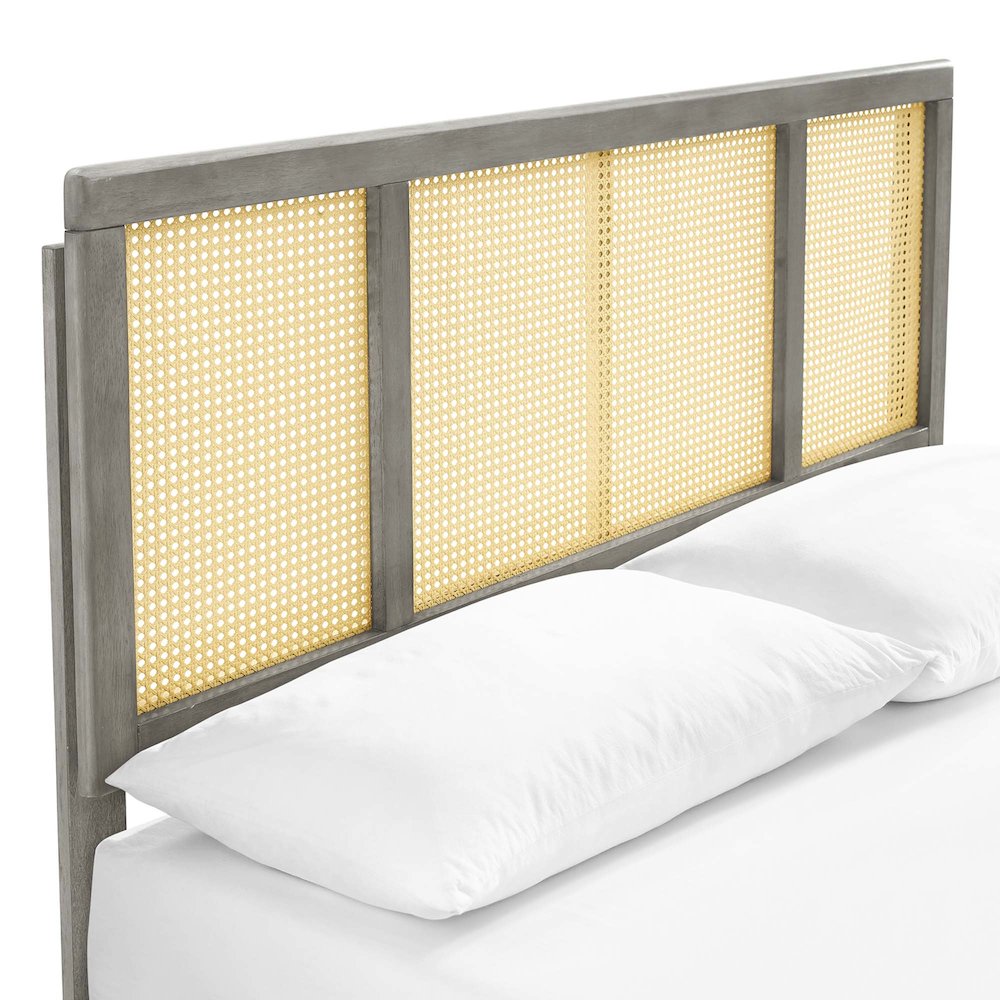 Kelsea Cane and Wood Full Platform Bed With Splayed Legs. Picture 6