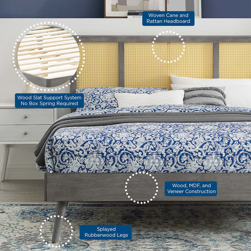 Kelsea Cane and Wood Full Platform Bed With Splayed Legs. Picture 9