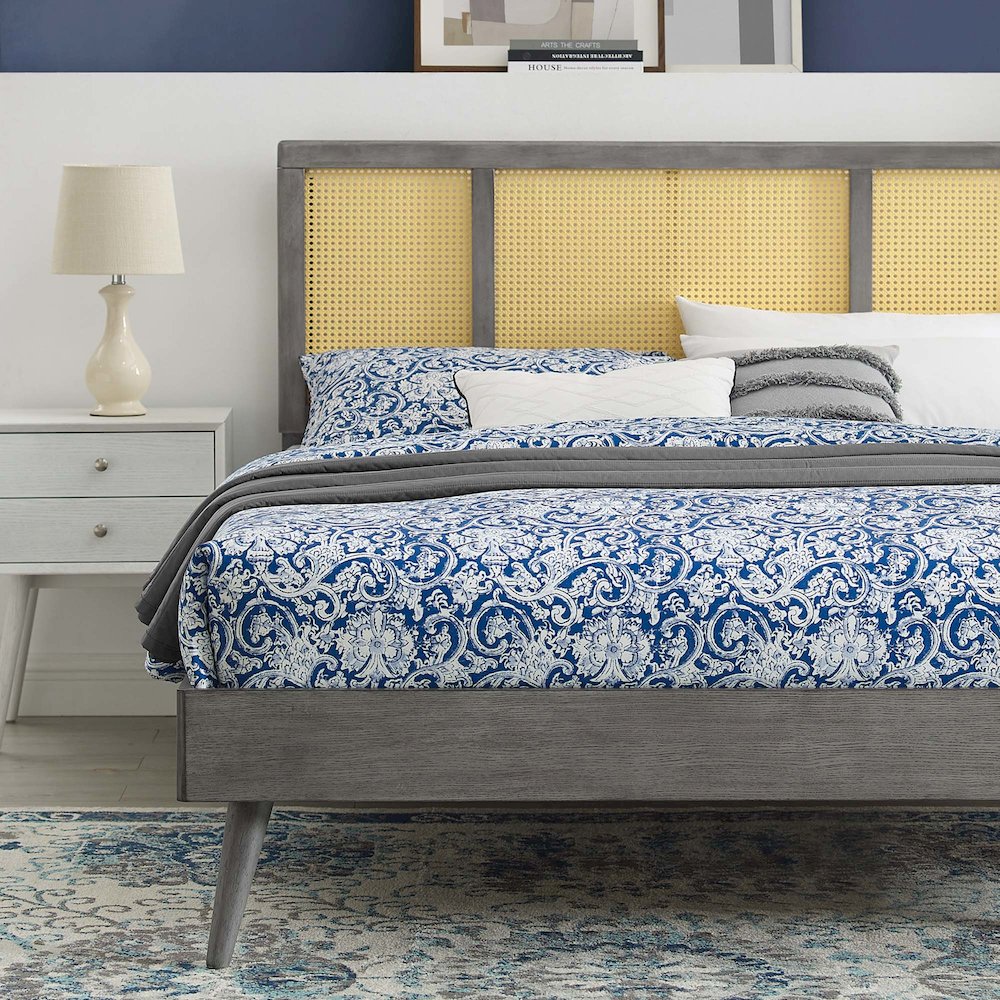 Kelsea Cane and Wood Full Platform Bed With Splayed Legs. Picture 8