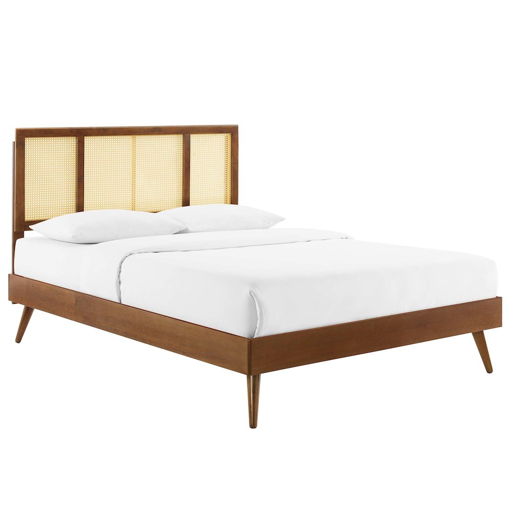 Kelsea Cane and Wood Full Platform Bed With Splayed Legs. Picture 1