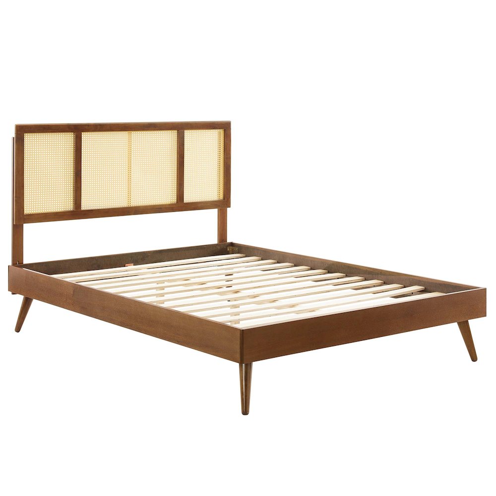 Kelsea Cane and Wood Full Platform Bed With Splayed Legs. Picture 3