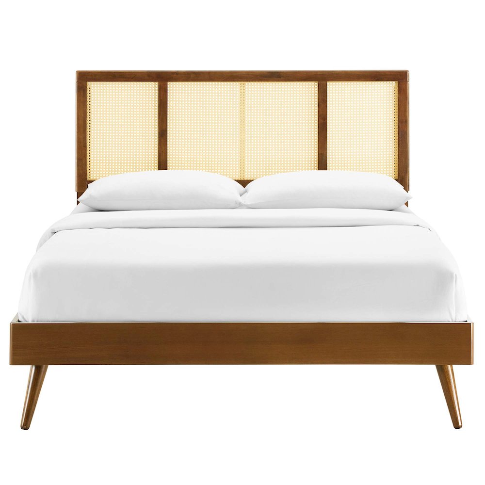Kelsea Cane and Wood Full Platform Bed With Splayed Legs. Picture 5
