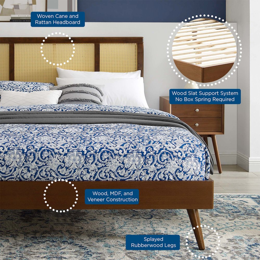 Kelsea Cane and Wood Full Platform Bed With Splayed Legs. Picture 8