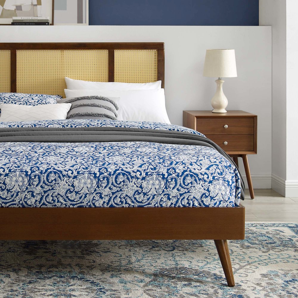 Kelsea Cane and Wood Full Platform Bed With Splayed Legs. Picture 9