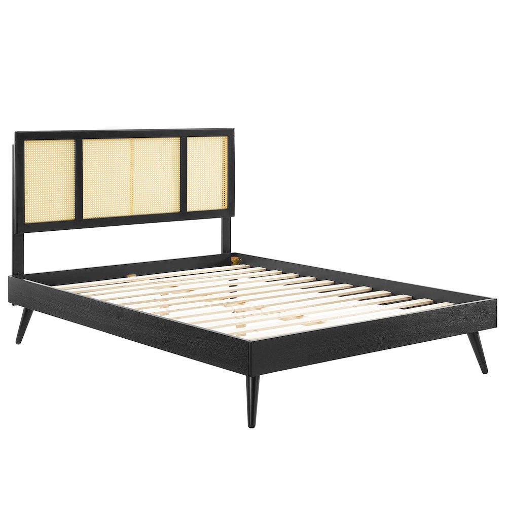 Kelsea Cane and Wood King Platform Bed With Splayed Legs. Picture 3